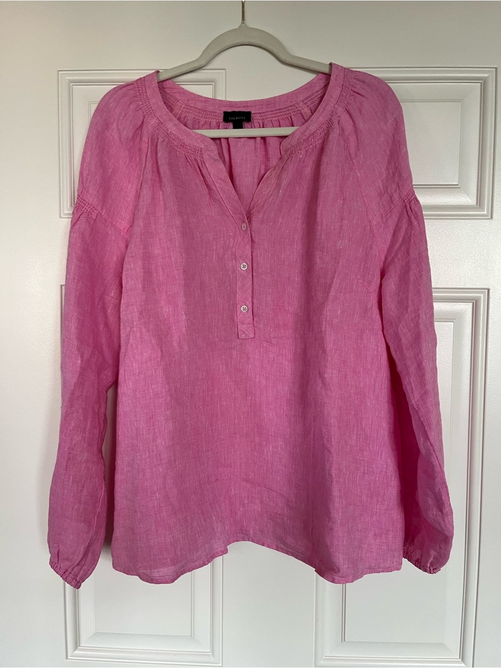 Talbots Pink Linen Henley Tunic Top